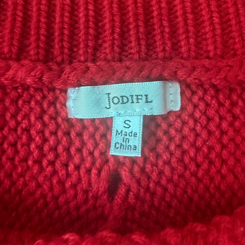 Jodifl Sweater S Red Chunky Cable Knit Boat Neck Dolman Sleeve Boho Slouchy - Picture 3 of 9
